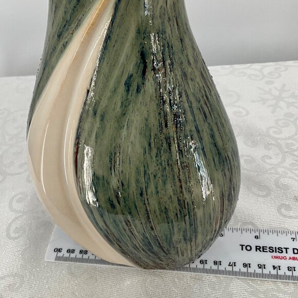 Abstract Green & Cream Ceramic Vase - Picture 6 of 9